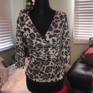 Bebe rucched crossover snow leopard top